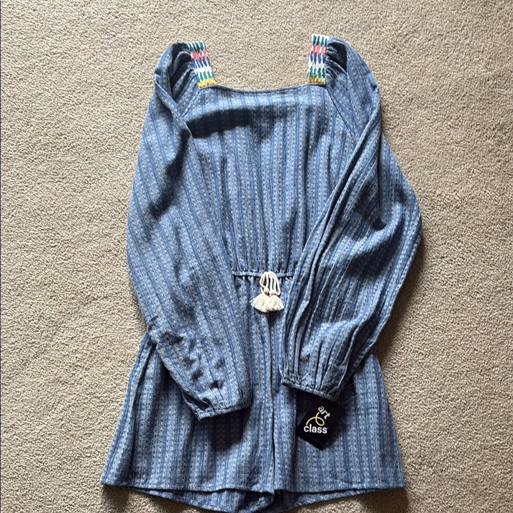 NWT Art Class girls XL 14/16 Blue Long Sleeve Romper with Colorful Straps